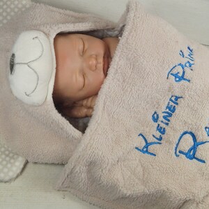 Zweilagige Babydecke mit Namen 75x100 cm Beige mit Teddy Geschenk Geburt Taufe 302022 Bild 3