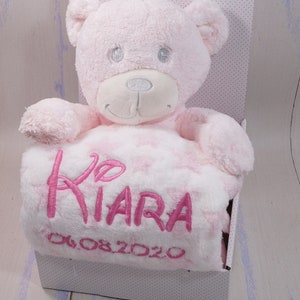 BotoBaby Geschenkset Babydecke mit Namen Rosa Teddybär Geschenk Geburt Taufe SUPER SET personalisiert 111016 Bild 4