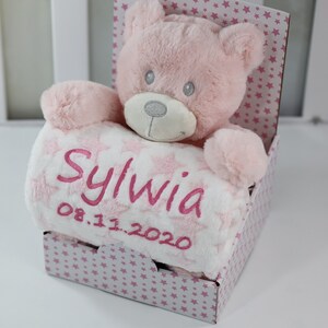 BotoBaby Geschenkset Babydecke mit Namen Rosa Teddybär Geschenk Geburt Taufe SUPER SET personalisiert 111016 Bild 6