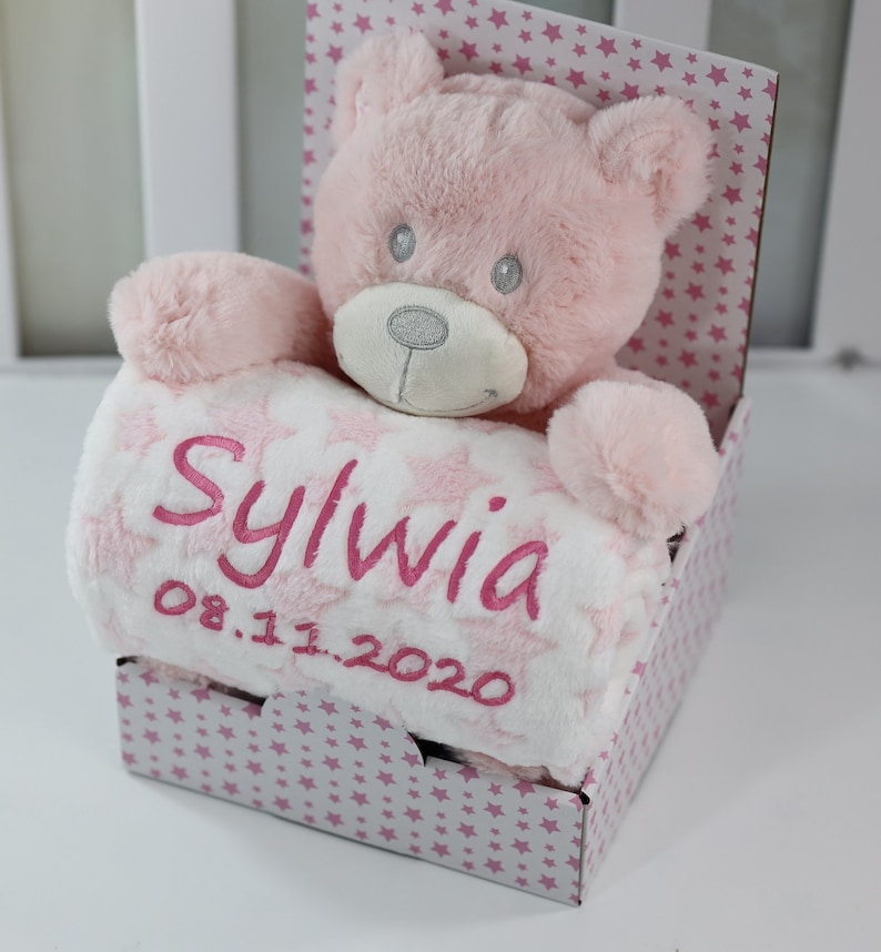 BotoBaby Geschenkset Babydecke mit Namen Rosa Teddybär Geschenk Geburt Taufe SUPER SET personalisiert 111016 Bild 6