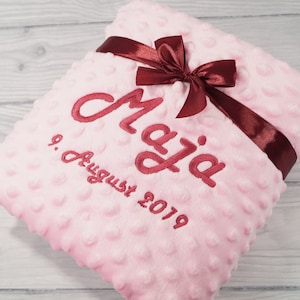 Tweelaags babydeken met naam - katoen - lichtroze - sterren 2 - 75 x 100 cm - cadeau - geboorte - doop - gepersonaliseerd ( 900102 )
