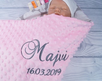 Two-layer baby blanket with name - cotton - gift - birth - baptism - personalized light pink mattress - ( 900105 )