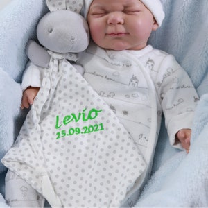 Cuddly blanket embroidered with name personalized - fabric made of 100% COTTON - comfort blanket - cuddly blanket - GRAY- RABBIT ( 400256 )