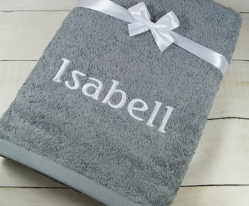 Shower towel embroidered with name 70 x 140 cm gray 500g/m2 GIFT personalized CHRISTMAS baptism birthday 140231 image 1