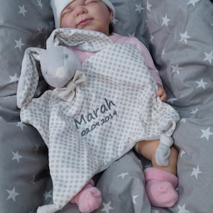 Comforter embroidered with name - cuddly blanket - beige rabbit ( 400247 )