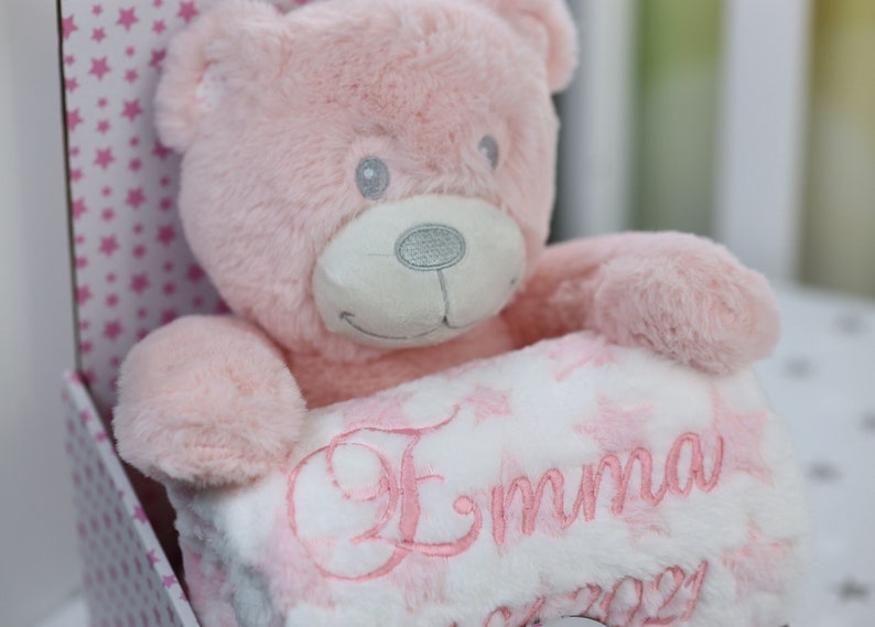 BotoBaby Geschenkset Babydecke mit Namen Rosa Teddybär Geschenk Geburt Taufe SUPER SET personalisiert 111016 Bild 1