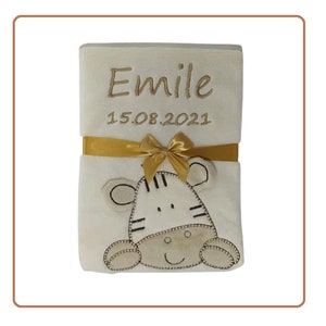 BotoBaby - Baby blanket with name and date of birth embroidered - 75 x 100 cm - personalized GIFT Baptism - 802033 - Beige -Zebra