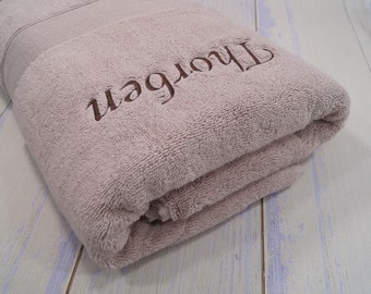 Shower towel embroidered with name - 70 x 140 cm - beige - 600g/m2 - super thick !!! - GIFT personalized CHRISTMAS birthday ( 601893 )