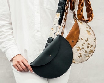 Chic and Personalized Half Moon Leather Bag - Minimalist Design (Handbag, Tote Bag, Women's Bag)