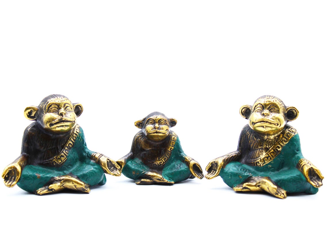Brass Monkey Ornament Set of 3 Brass Ornamental Animals Etsy