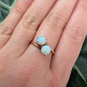 Antique 10k Solid Rose Gold Opal Toi et Moi Ring Size 7