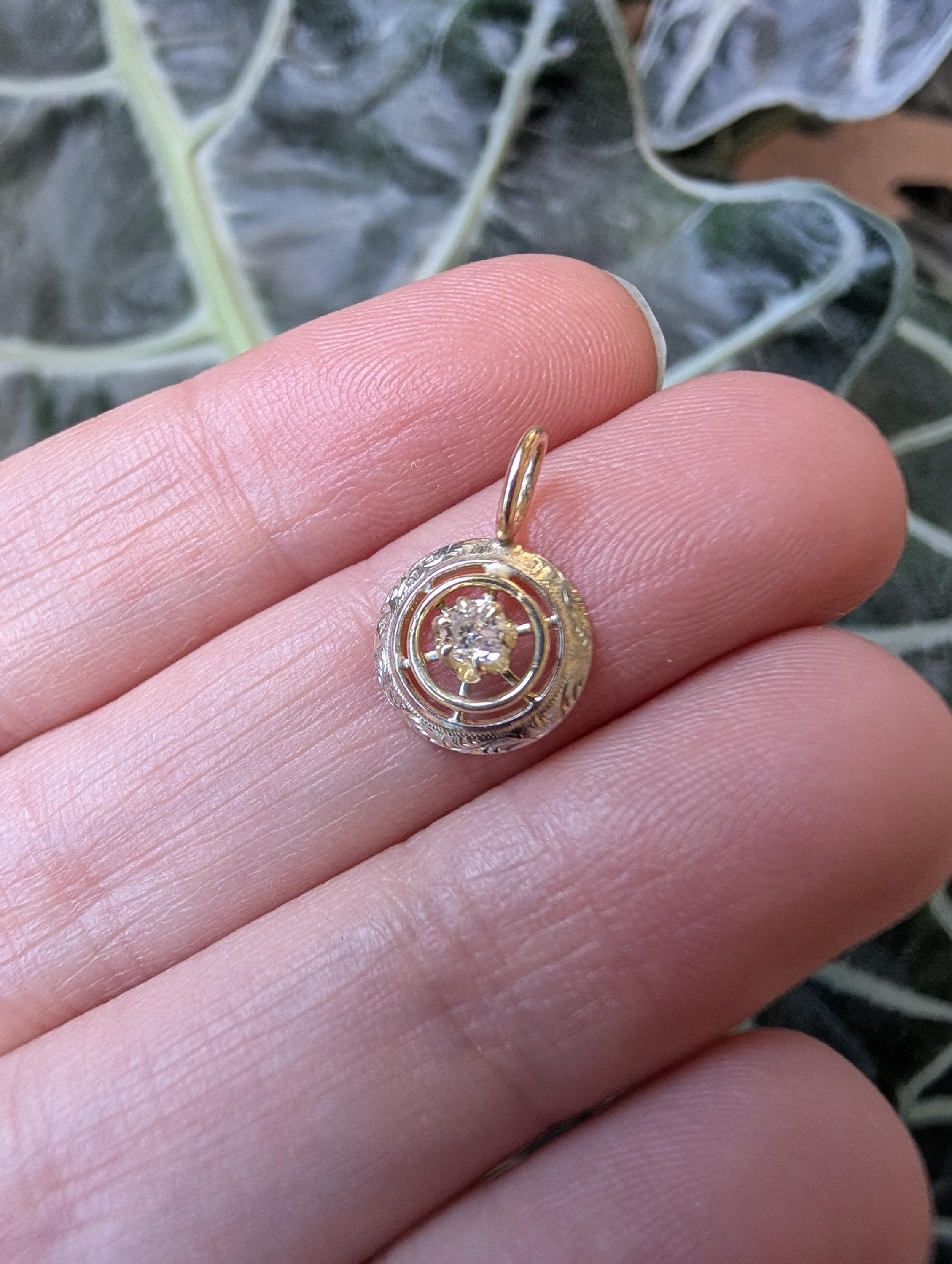 Antique 14k solid gold Delicate Art Deco Diamond Stickpin Conversion Pendant Charm