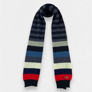 Vintage Lacoste Multi Color Striped Knit Scarf Designer Navy Red Grey Extra Long Muffler Wrap Preppy Sportswear Winter Warm Unisex Neckwear