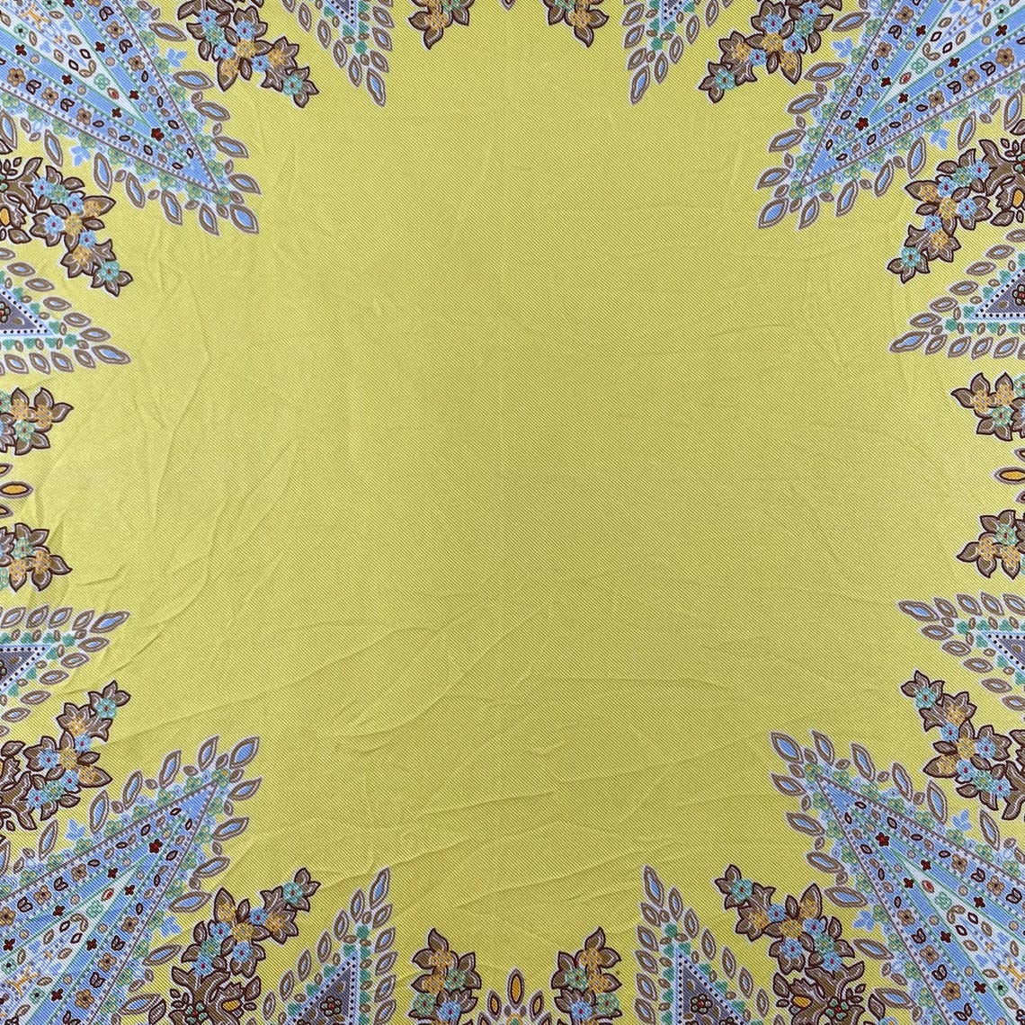 Vintage 100% Silk Scarf Made in Italy Yellow Paisley Floral Square Neck Scarf Retro Bohemian Chic Large Silk Wrap Moonbat Accessory, photo 4 sur 5