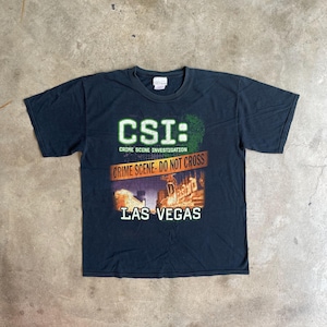 Vintage 2003 CSI Crime Scene Investigation T-Shirt Las Vegas Dark Navy Blue Faded Graphic Tee Mens Large Y2K TV Show Drama Promo Apparel