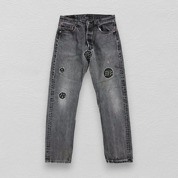 LEVI’S 501 – FADED, WORN & PATCHED / ’89 26x29 Blue Distressed Vintage Levi's Jeans SJ184 Denim Blue