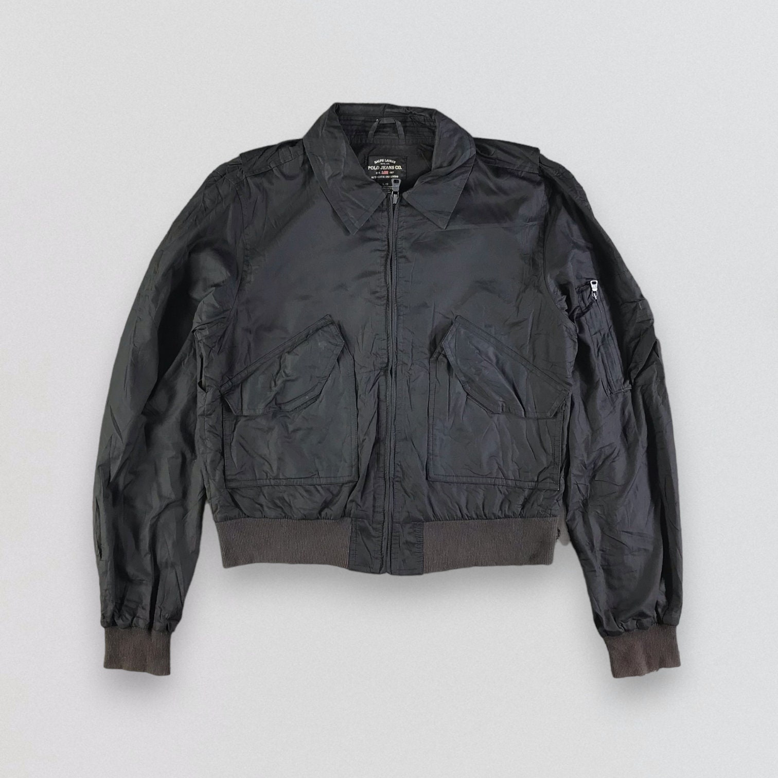 Vintage Polo Jeans Ralph Lauren Bomber Jacket Flight Jacket Army Jacket Faded Black Jacket Etsy UK