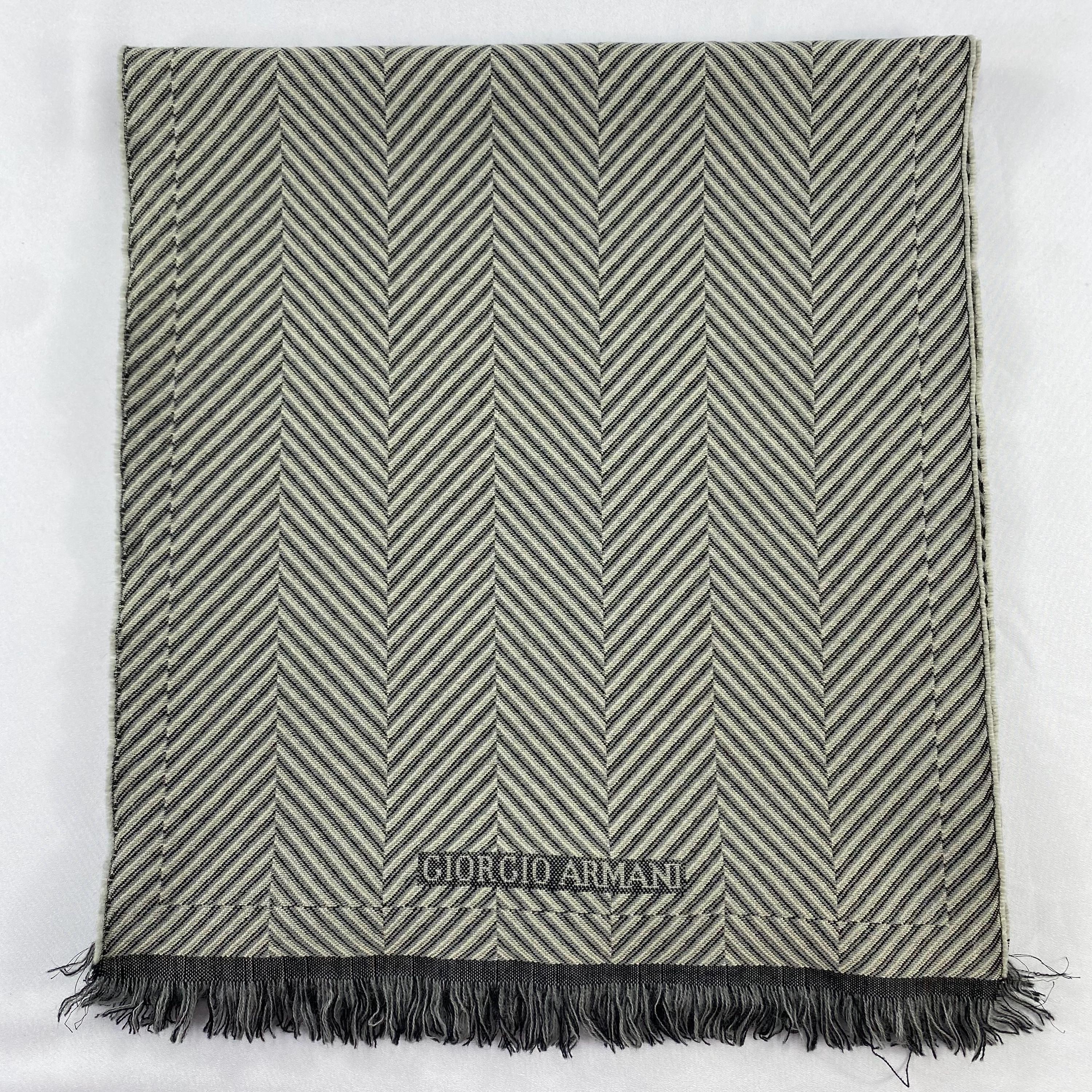 Vintage GIORGIO ARMANI Scarf | Herringbone Pattern | Black & Grey
