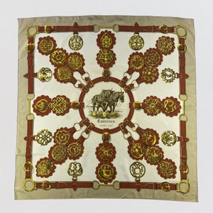 Vintage Hermes Cuiveeries Carre Scarf Silk, Brown Silk Scarf, Vintage Silk Muffler, Vintage Neck Scarf, Vintage Neck Accessories
