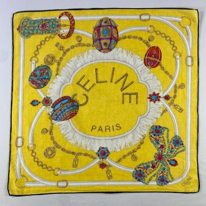 Vintage Celine Handkerchief, Celine Bandana, Celine Neckerchief, Celine Head Scarf, Celine Pocket Square