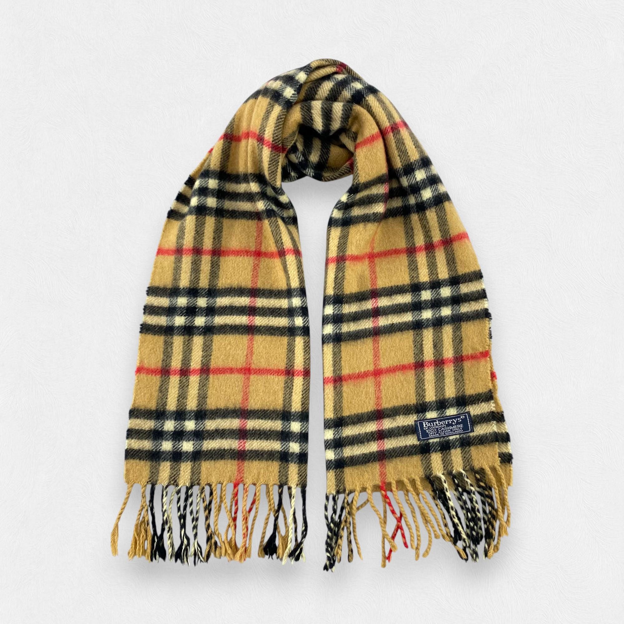 Vintage Burberry Cashmere Scarf, Classic Nova Check Plaid, Made in