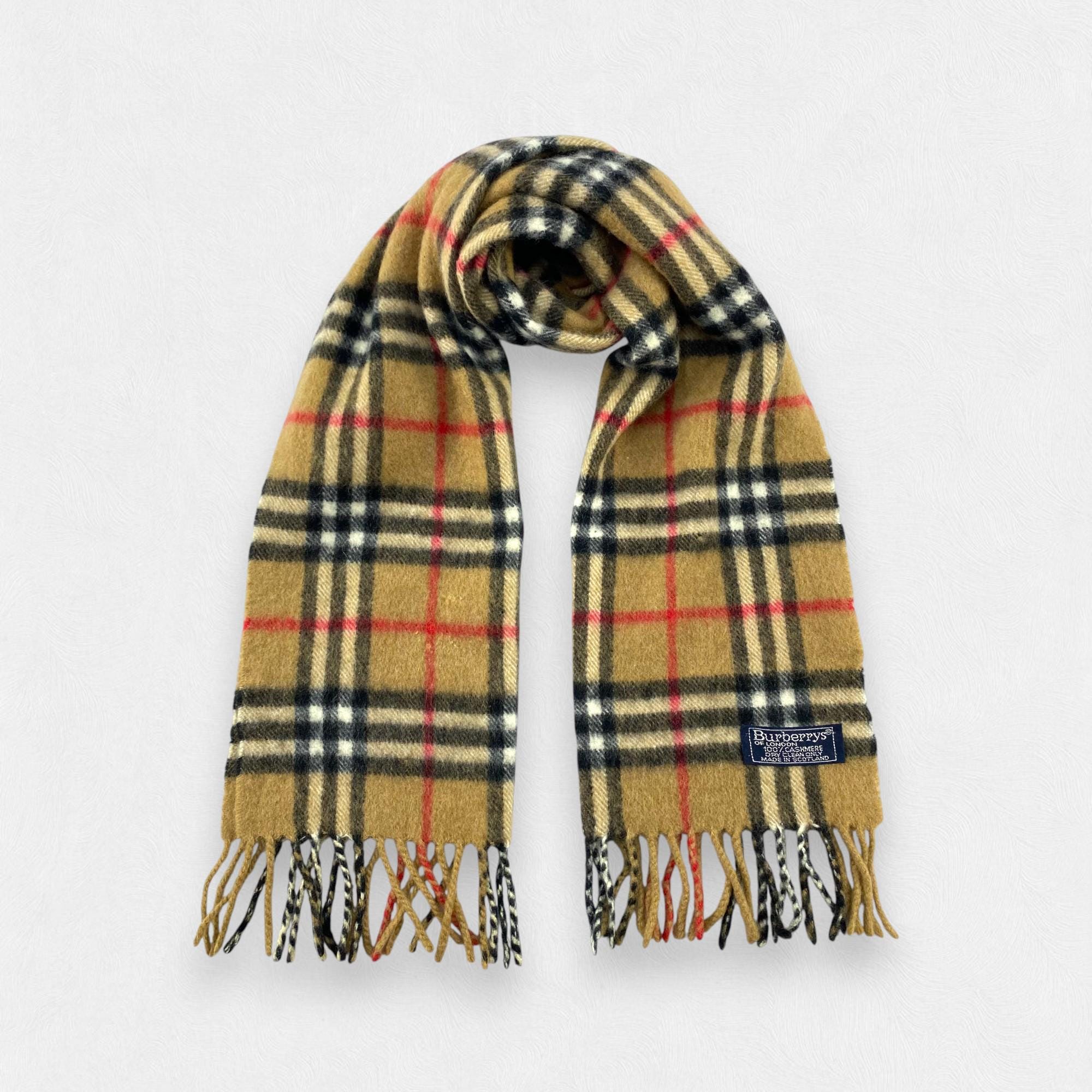 Vintage Burberry Cashmere Scarf, Classic Nova Check Plaid, Made in