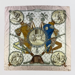 Vintage 90s Hermes Sensational Hermes Napoleon By Philippe Ledoux Silk Scarf, Vintage Silk Muffler, Vintage Neck Scarf, Neck Accessories