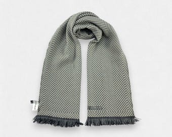 Vintage GIORGIO ARMANI Scarf | Herringbone Pattern | Black & Grey