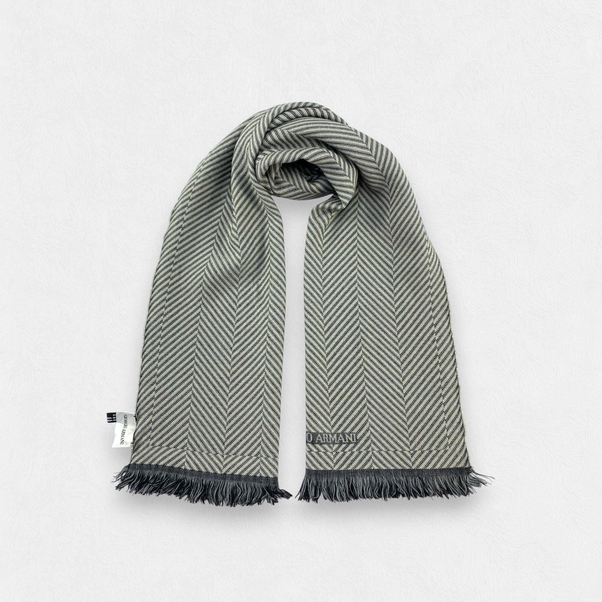 Vintage GIORGIO ARMANI Scarf | Herringbone Pattern | Black & Grey