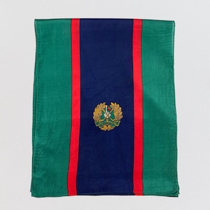 Bufanda Vintage Club Echo 100% seda, fabricada en Japón, con escudo heráldico, verde, azul marino y rojo. Bufanda rectangular larga, estilo preppy, accesorio de golf, unisex.