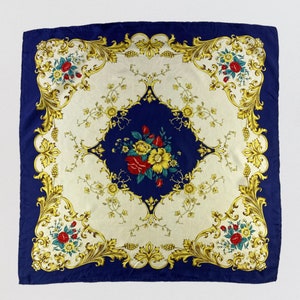 Vintage Silk Scarf, Classic Floral Scarf, Square Scarf, Women Accessories Carre Scarf, Neckerchief, Neck Scarf, Body Wrap, Floral Silk Scarf