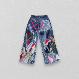 Tamanho 29x30 Vintage Levis Patchwork Jeans Vintage Levis Baggy Jeans Levi&#39;s Faded Blue Rework Jeans Levi&#39;s Jeans de cintura alta Denim W29