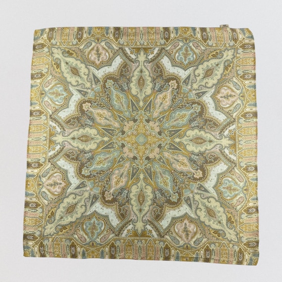 Vintage Topkapi Sultan & Shah 100% Silk Scarf Square 20x20 Ornate Gold Paisley Damask Pattern Made in Japan Elegant Bohemian Silk Neck Wrap
