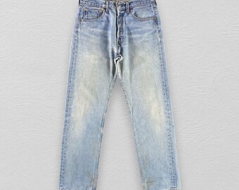 Vintage 90s Levis 501 Jeans Levi's Medium Blue Wash Jeans Levis High Waist Jeans Stone Wash Denim Size 30x31