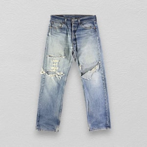 Vintage Levis 501 Jeans Medium Wash Levi&#39;s Faded Blue Distressed Denim Size 32x29