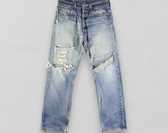 Vintage Levis 501 Jeans Medium Wash Levi's Faded Blue Distressed Denim Size 32x29