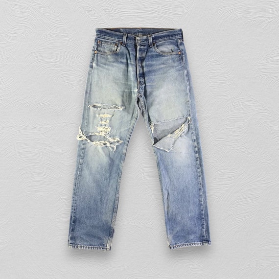 Vintage Levis 501 Jeans Faded Blue Medium Wash Distressed High 