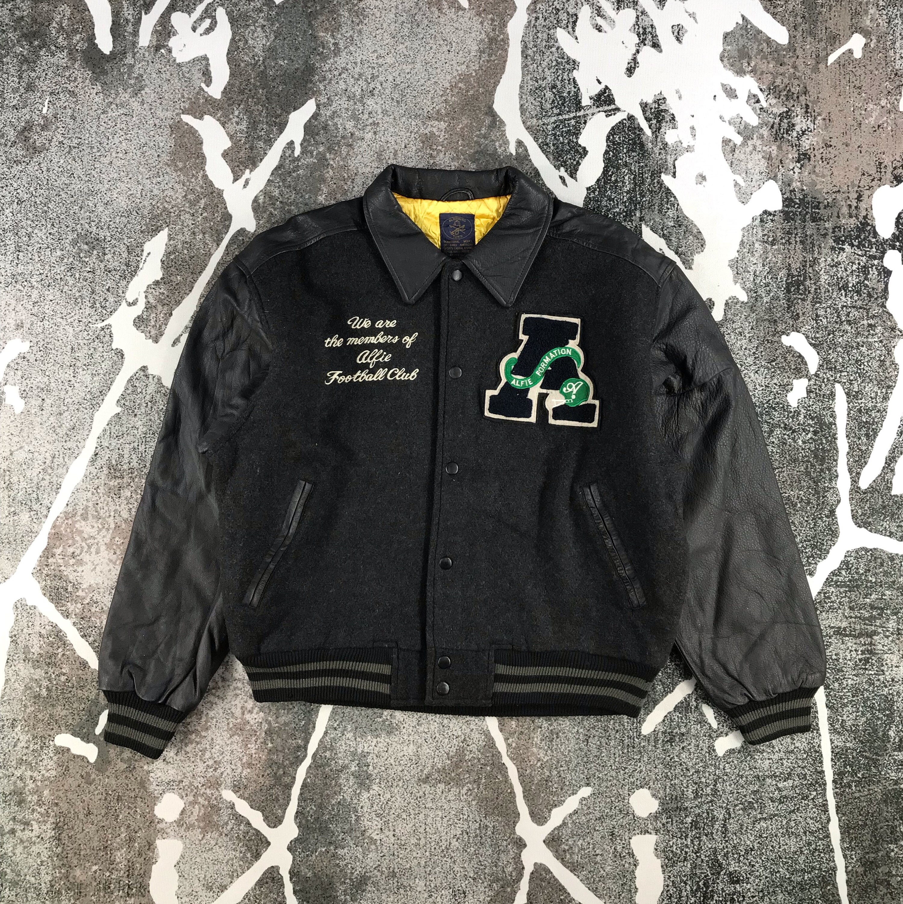 Vintage 90s Alfie Sports Club Varsity Jacket Letterman Jacket Wool Leather Jacket Vintage High School Jacket Street Wear Jacket Size Large