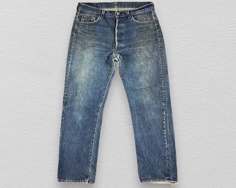 Size 34x26 Vintage 90s Levi's 501 Faded Blue Jeans Light Wash
