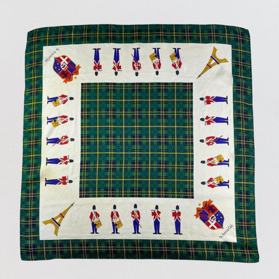Vintage St Armins Club Silk Scarf Tartan Plaid Royal Guard Print Square Head Neck Scarf Preppy Royalcore Academia Wrap Luxury Hair Bandana