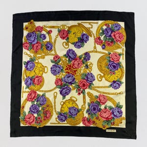 Vintage Lancel Silk Scarf, Classic 90s Floral Scarf, Square Scarf, Women Accessories Carre Scarf, Neckerchief, Neck Scarf, Body Wrap
