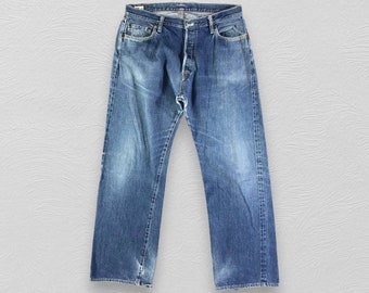 Size 34x29 Vintage 45Rpm Jeans Japanese Brand Redline Denim Faded Blue Jeans 45Rpm Selvedge Denim
