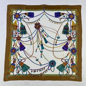 Vintage Celine Handkerchief, Celine Bandana, Celine Neckerchief, Celine Head Scarf, Celine Pocket Square