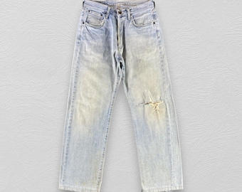 Vintage Edwin 505 Jeans Selvedge Denim Light Wash Jeans High Waist Jeans Distressed Denim Size 31x31