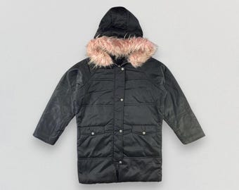 Vintage Japanese Brand Jacket Faux Fur Hooded Jacket Puffer Jacket