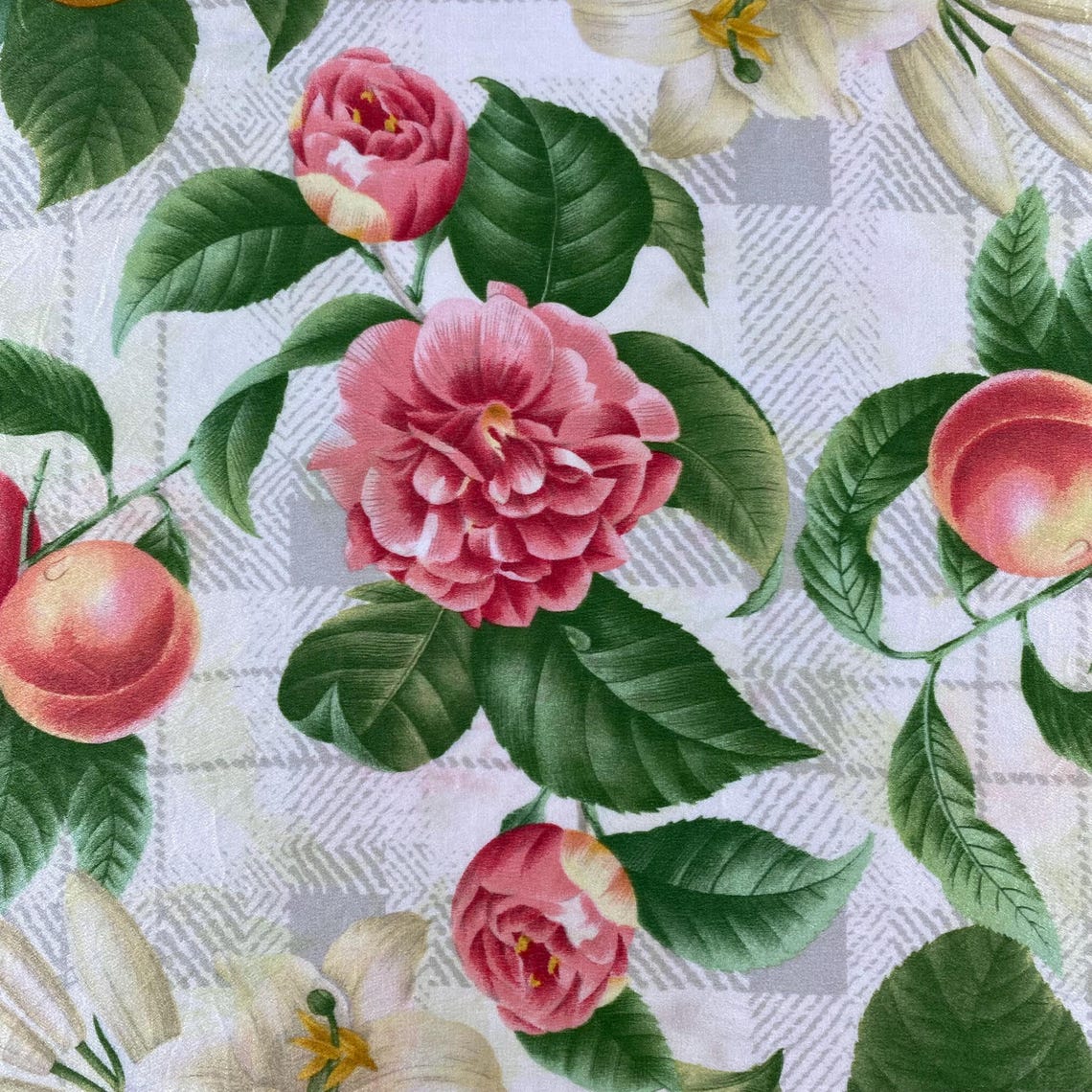 Vintage Junko Shimada Silk Scarf, Large Square Botanical Floral Fruit Print, Sage Green Japanese Designer Accessory, 33" x 32", photo 4 sur 5