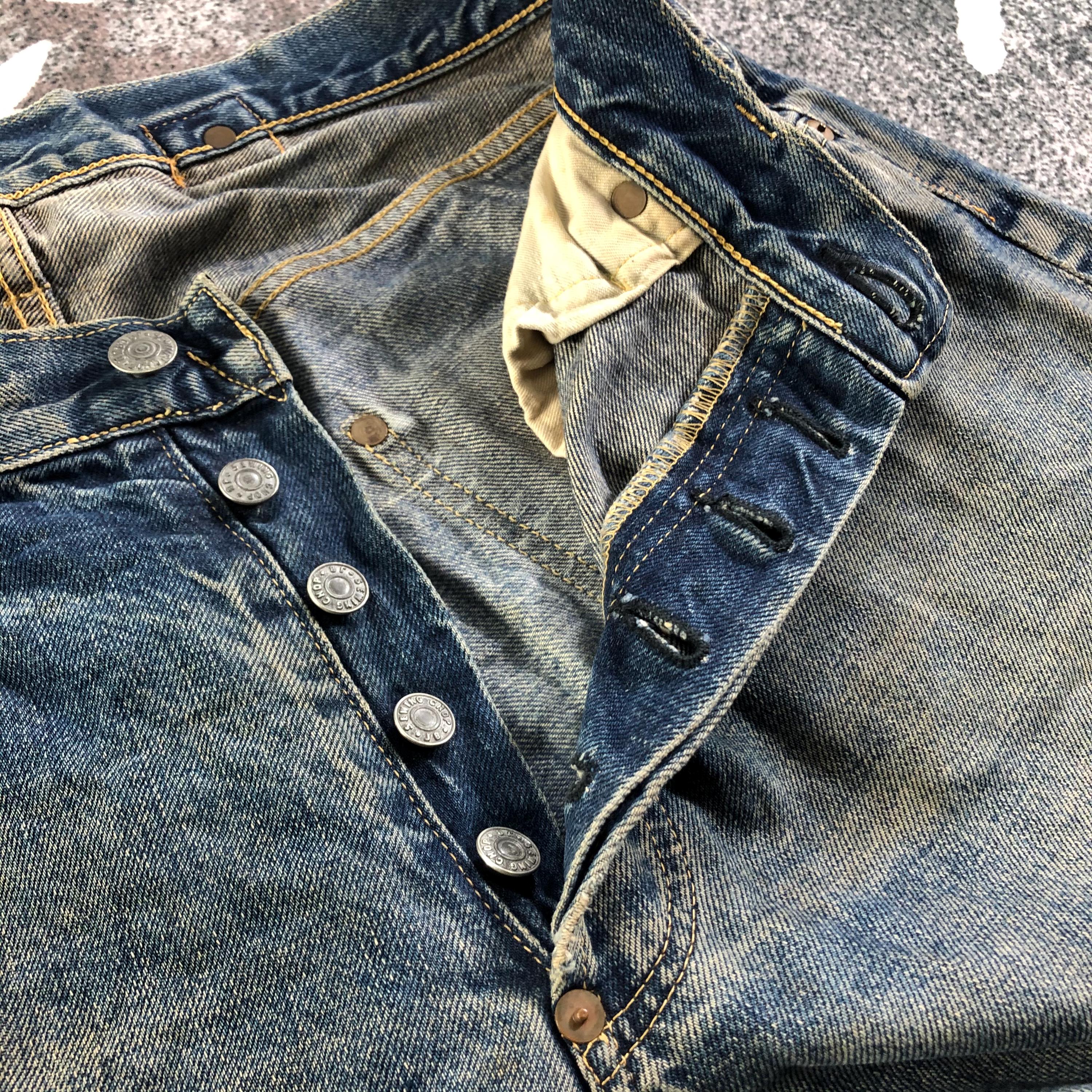 Vintage Sewing Chop Jeans Distressed Denim Japanese Brand