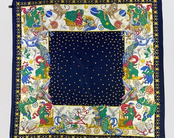 Bufanda de seda vintage Longchamp, bufanda de seda sarga Longchamp, pañuelo de seda Longchamp, bufanda para el cuello Longchamp, pareo, bufanda de seda abstracta