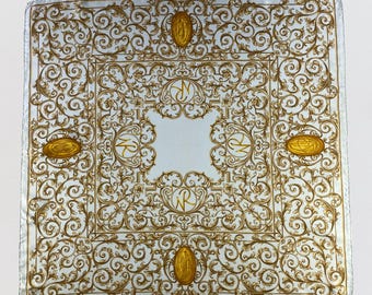 Foulard Carré Vintage Nina Ricci En Soie - Motif Floral - Fait Main En Italie - Occasion Bon état