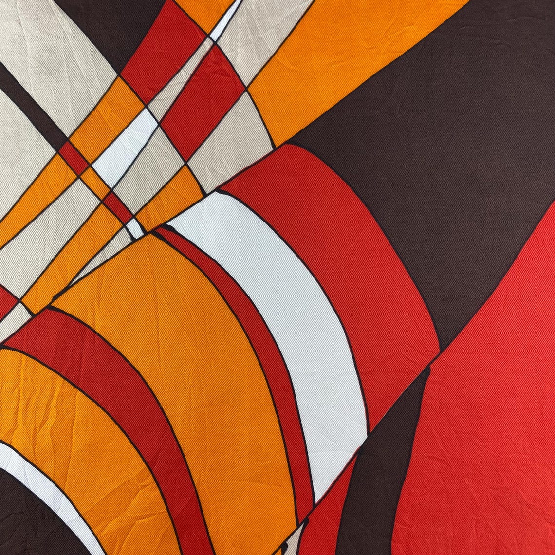 Vintage Jean Chef Silk Scarf Abstract Geometric Mod Op Art Orange Red Brown Square Head Wrap 31x30 1970s Retro Designer Silk Neckerchief, photo 4 sur 5